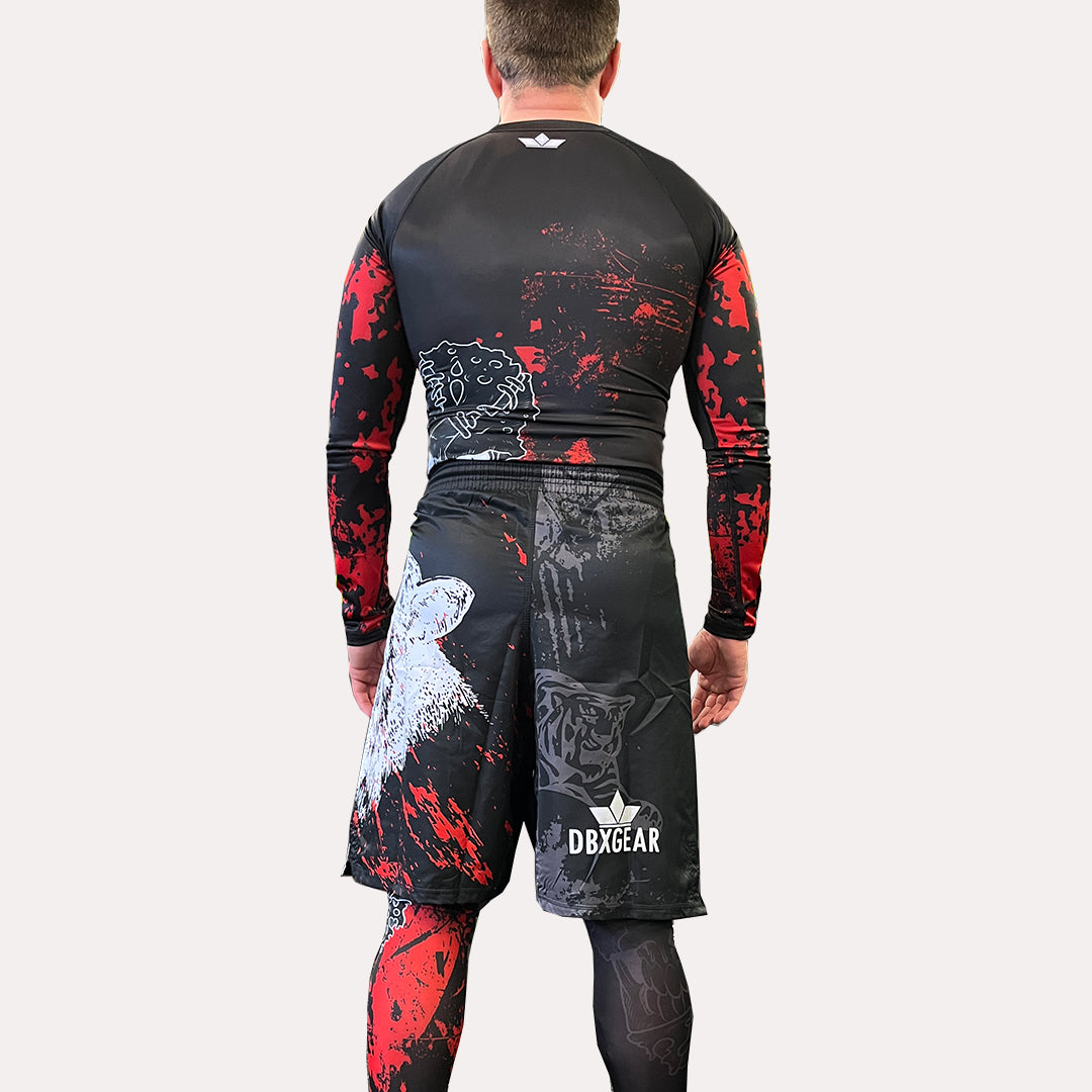 MMA Rash Guard Compression Suit Set - Red Skull - DBXGEAR