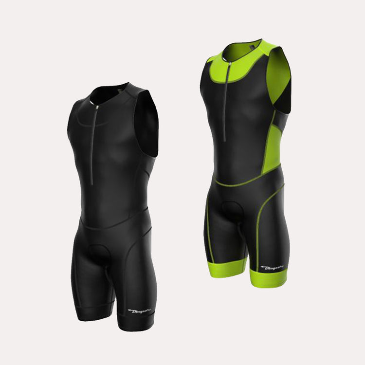 Men's Triathlon Suit Front Black & Hi-Viz Green
