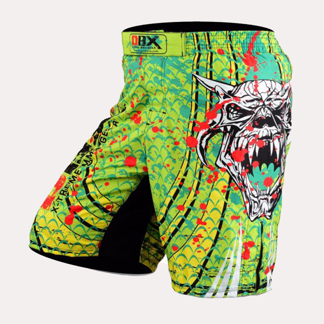 MMA Grappling Kick Boxing Shorts - Green Devil Print - DBXGEAR