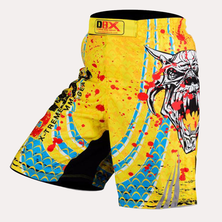 MMA Grappling Kick Boxing Shorts - Yellow Devil Print - DBXGEAR